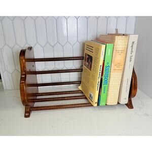 Vtg Colonial Revival Spool Turned Bookshelf Chippendale Hardware Countertop Rack